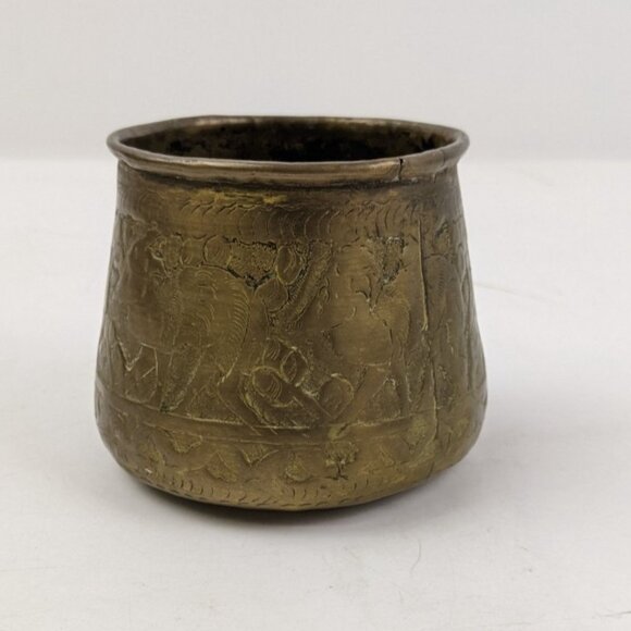 ANTIQUE HANDMADE ETCHED BRASS Small Bowl Vase 3